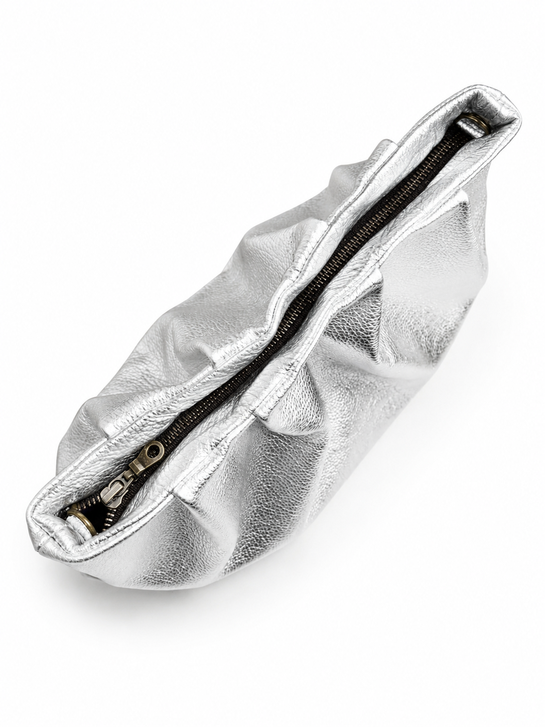 Metallic Silver Leather Cloud Clutch