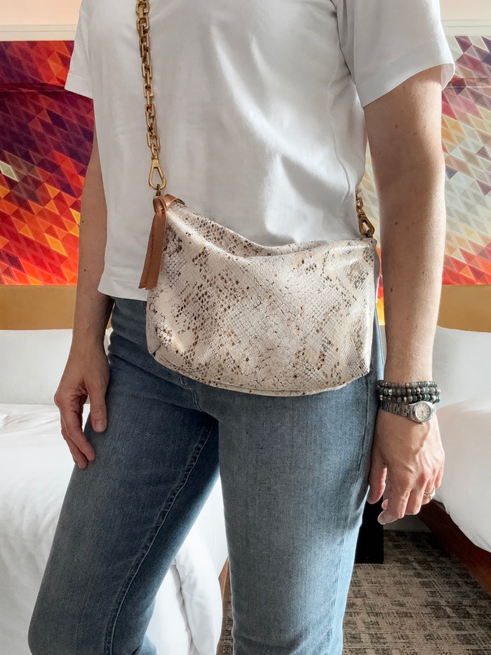 Beige Snake Skin Leather Pouch