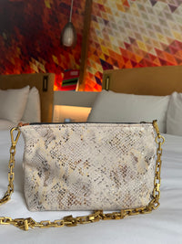 Beige Snake Skin Leather Pouch