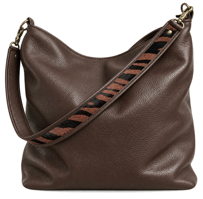 1.5" Black Leather and Brown Zebra Hair Shoulder Strap