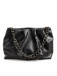 Black Scales Gathered Leather Clutch