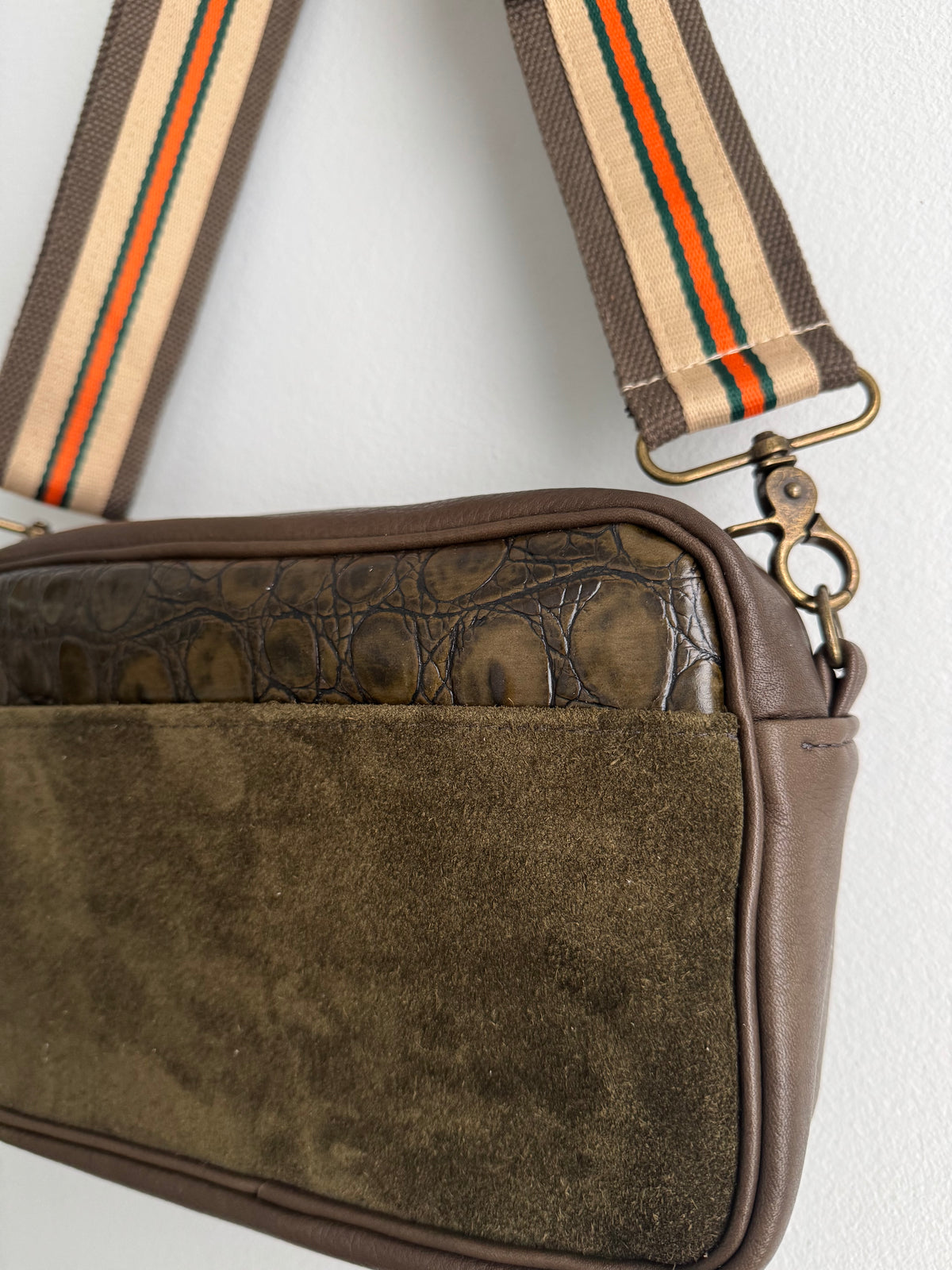 Olive Croc and Olive Suede Camera Bag