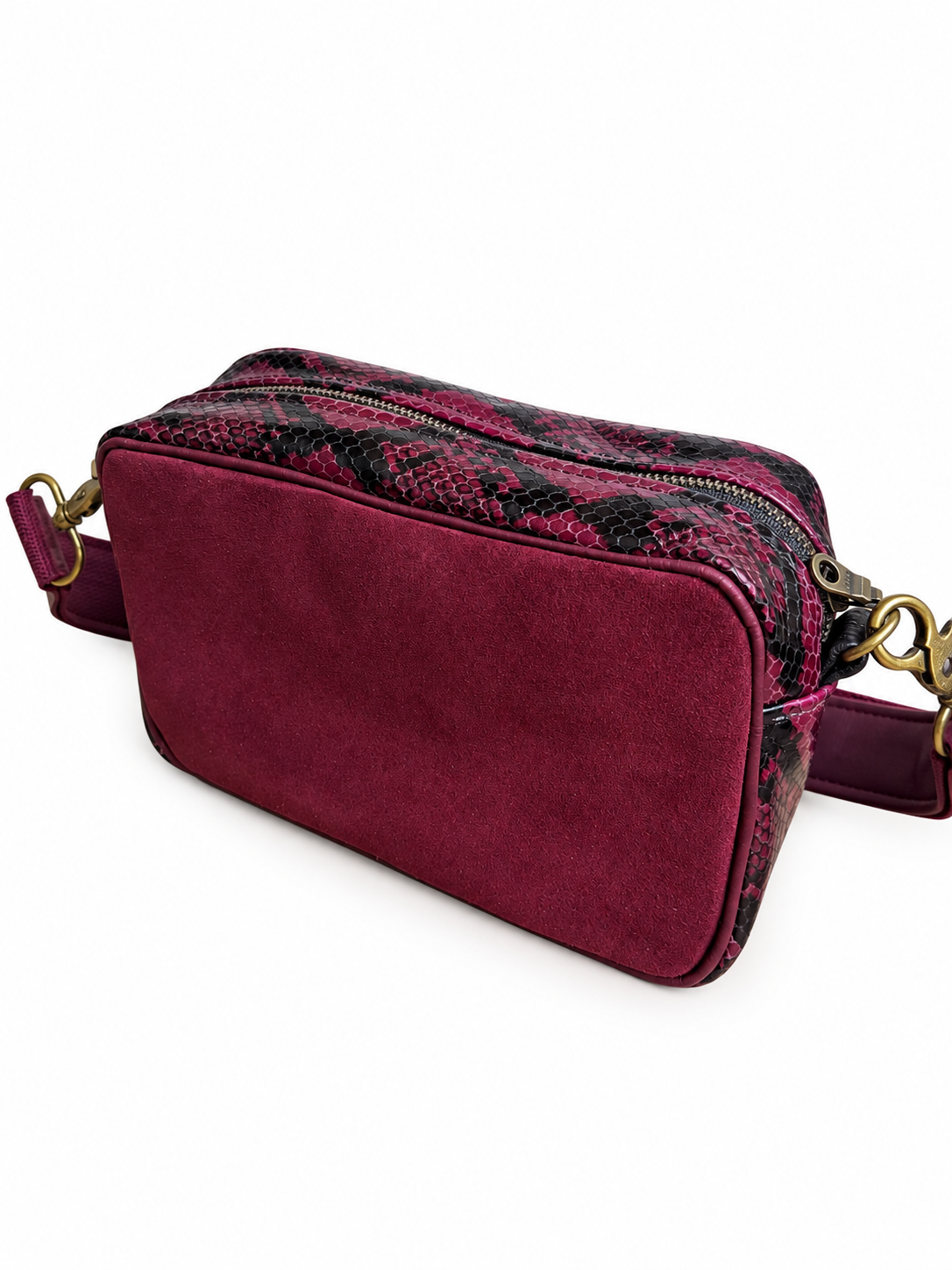 Burgundy Snake and Burgundy Suede Camera Bag