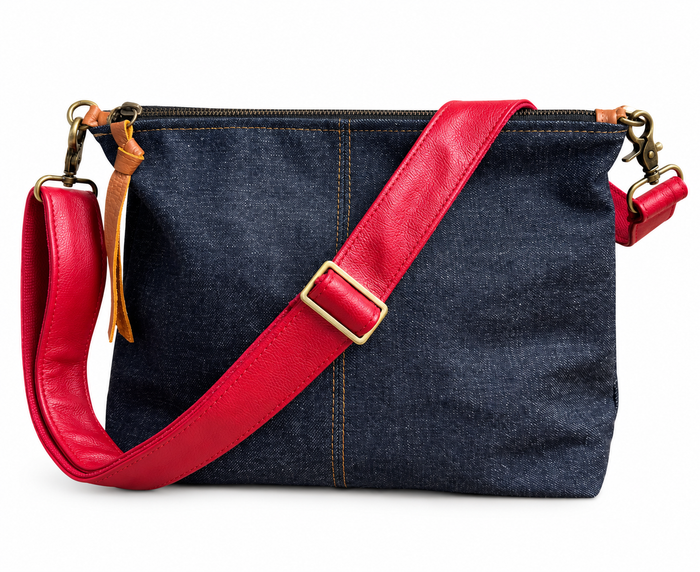 1.5" Red Leather and Canvas Crossbody Strap