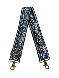 2" Blue and Black Paisley Embroidered Crossbody Strap