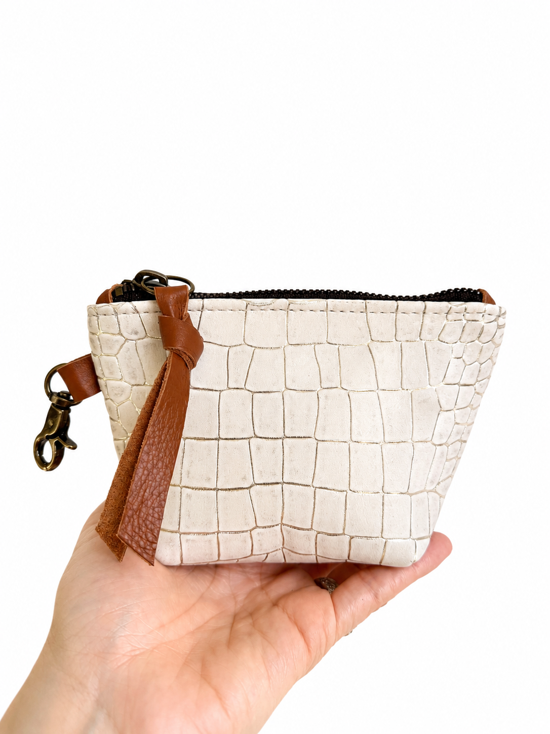 White Croc Embossed Leather Mini Pouch