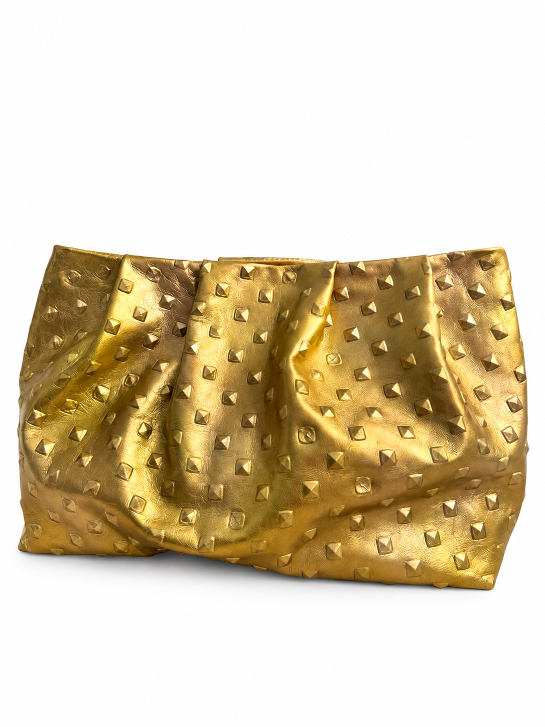 Gold Metallic Embossed Studded Gathered Clutch