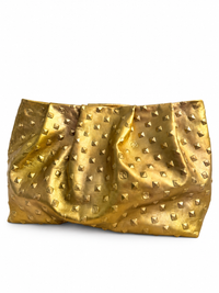 Gold Metallic Embossed Studded Gathered Clutch