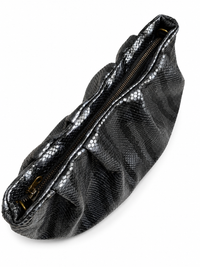 Black and Grey Stripes Snake Print Gathered Leather Clutch