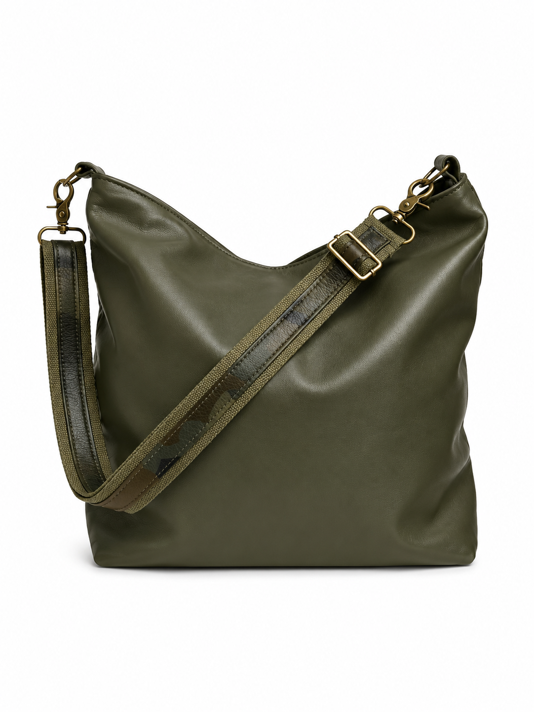 1.5" Army Green Canvas and Camouflage Leather Stripe Crossbody Strap