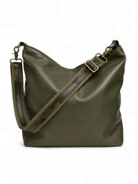 1.5" Army Green Canvas and Camouflage Leather Stripe Crossbody Strap