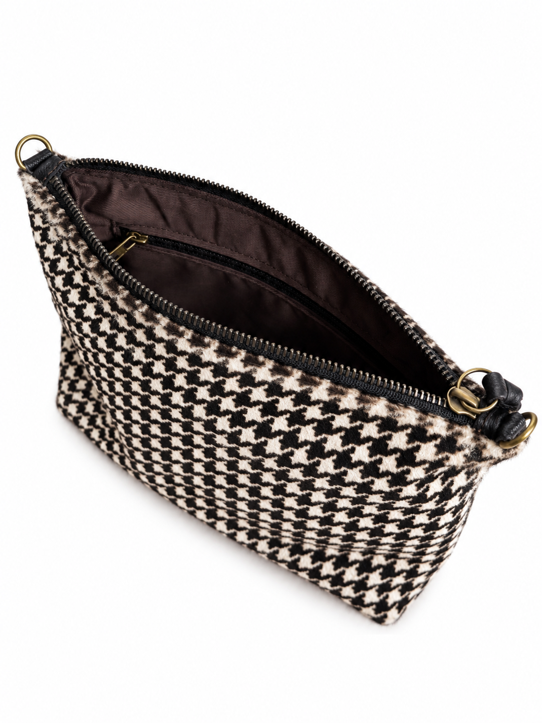 Medium Dark Brown Houndstooth Hair-On-Hide Pouch