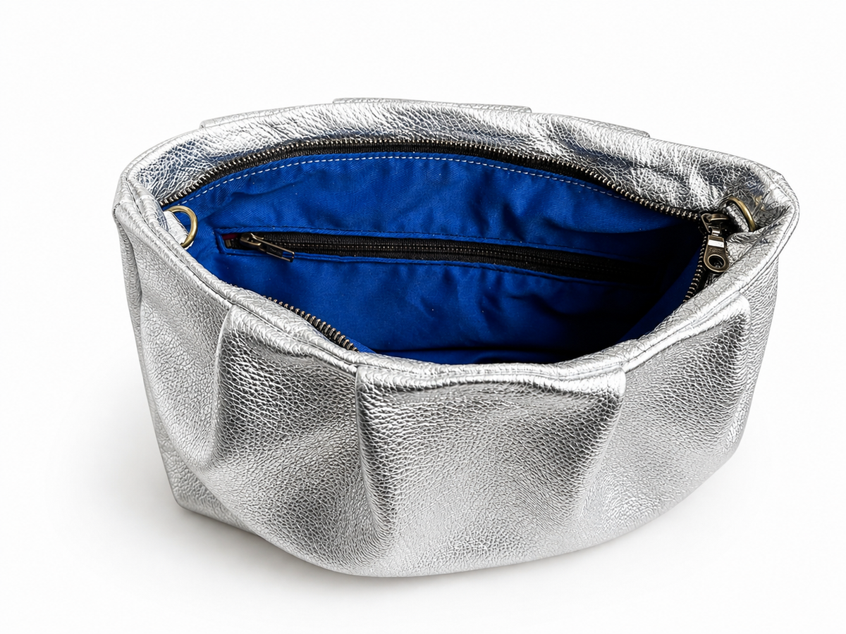 Metallic Silver Leather Cloud Clutch