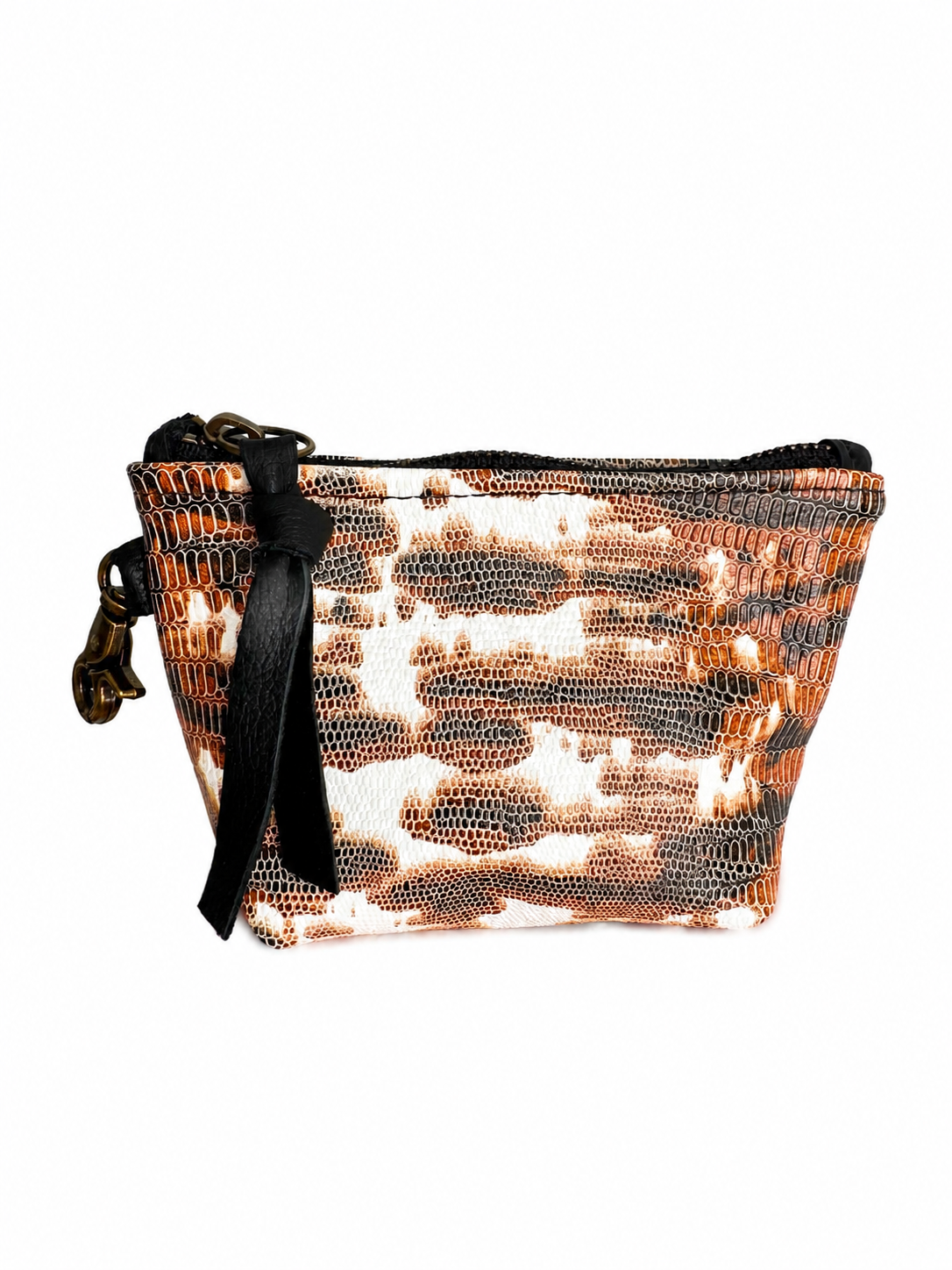 Mini Brown and White Lizard Print Leather Pouch