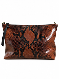 Medium Brown Snake Print Leather Pouch