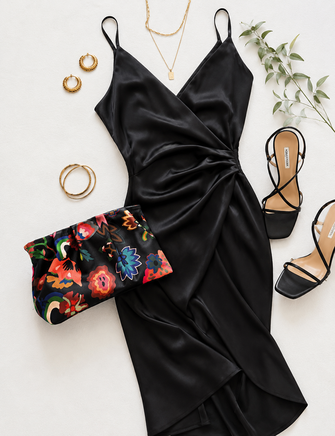 Navy Floral Print Leather Gathered Clutch