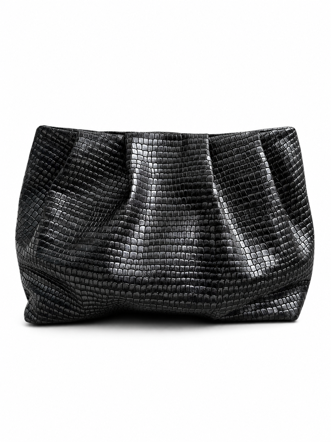 Black Scales Gathered Leather Clutch