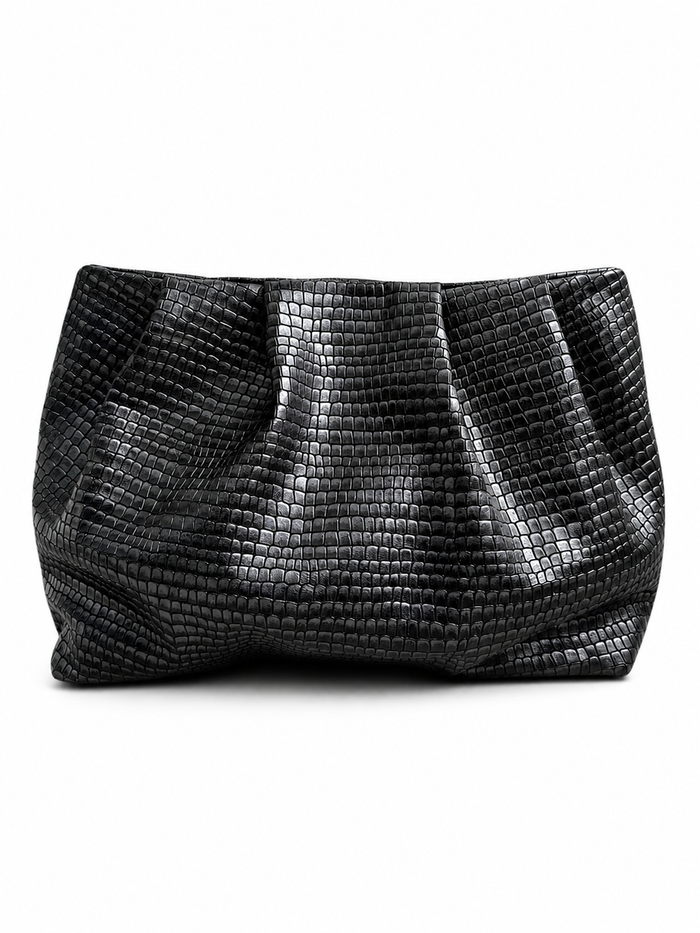 Black Scales Gathered Leather Clutch