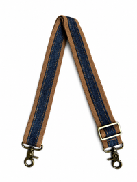 1.5" Cognac Canvas and Denim Stripe Crossbody Strap