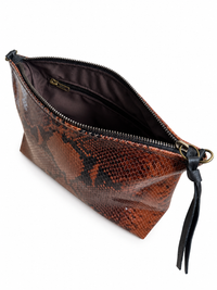 Medium Brown Snake Print Leather Pouch