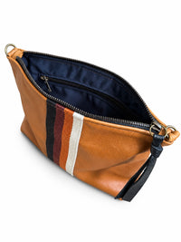 Medium Honey Brown Leather Pouch with Brown Stripes