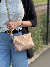 Medium Taupe Basketweave Leather Pouch
