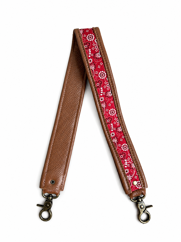 Red Paisley/Cognac Leather Shoulder Strap