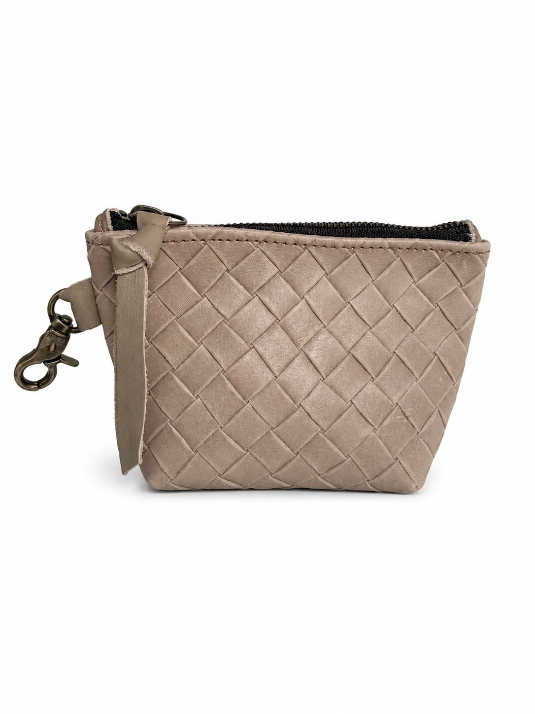 Mini Taupe Basketweave Leather Pouch