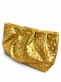 Gold Metallic Embossed Studded Gathered Clutch