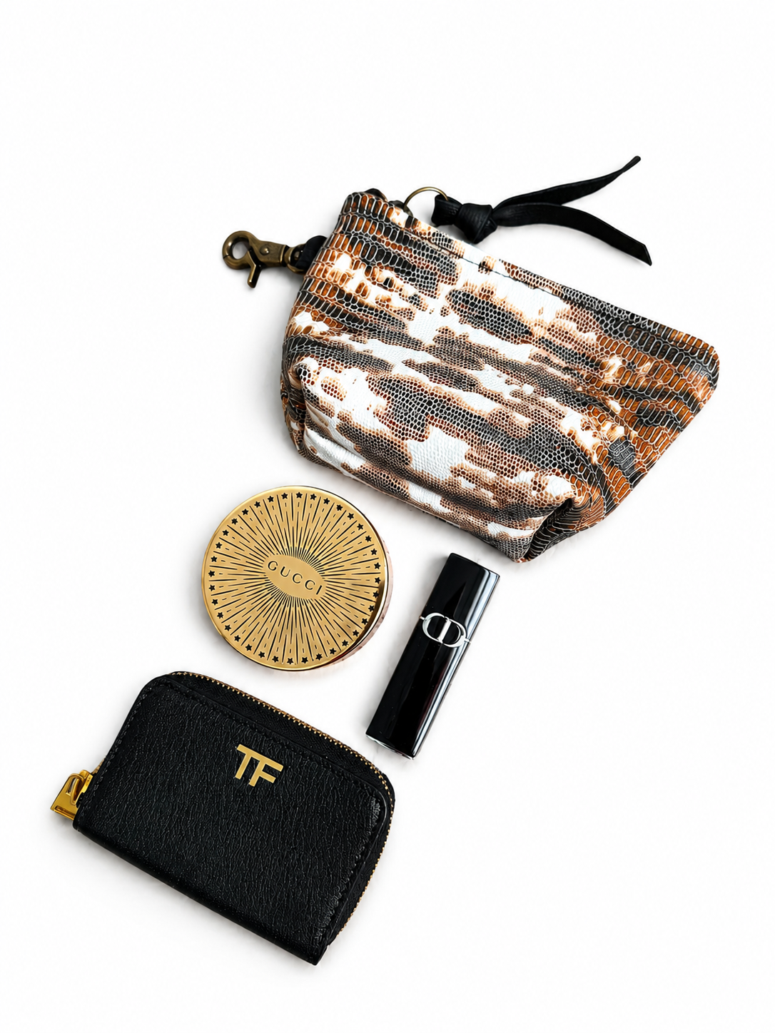 Mini Brown and White Lizard Print Leather Pouch