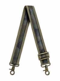1.5" Army Green Canvas and Camouflage Leather Stripe Crossbody Strap