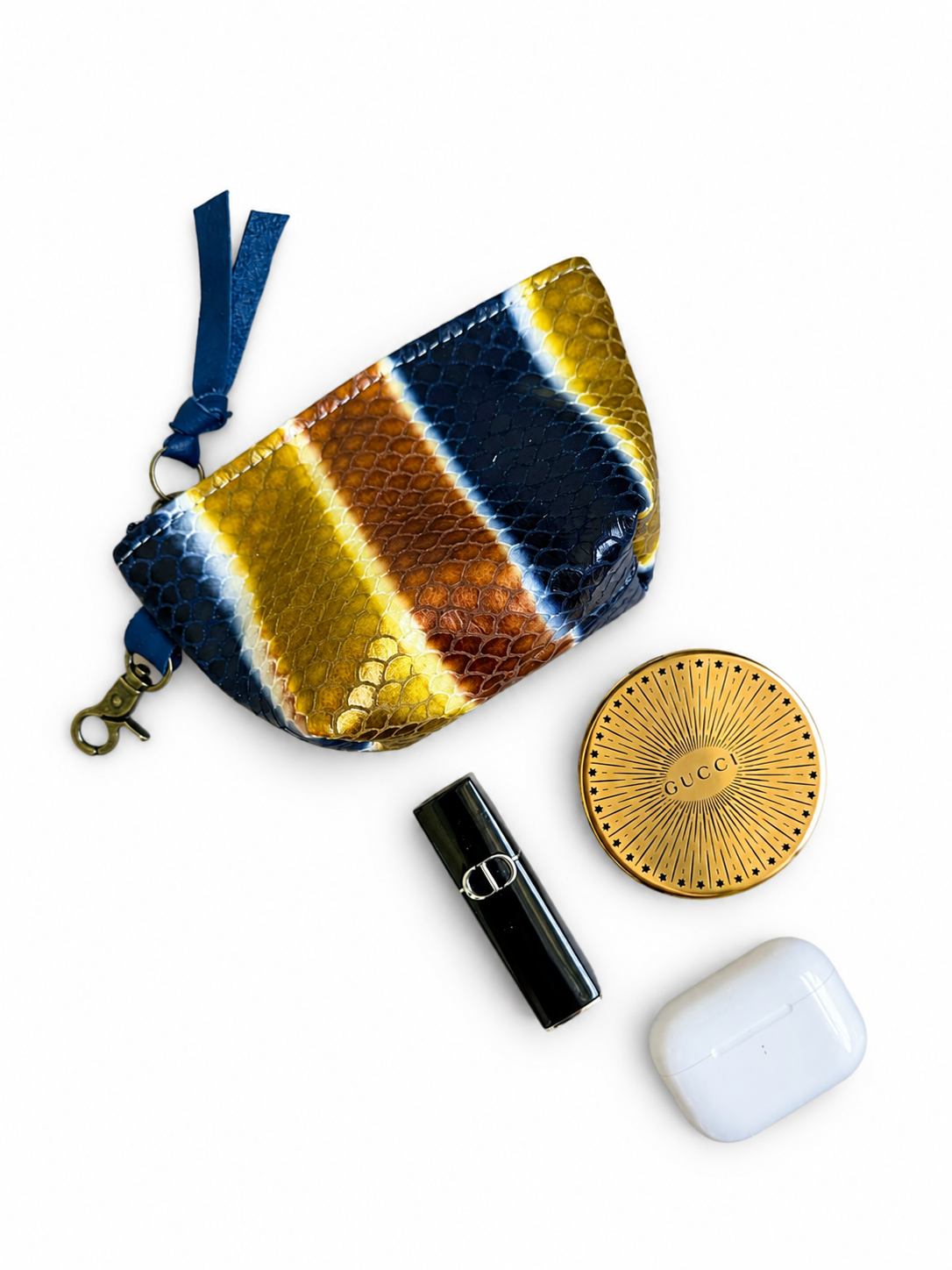 Leather Striped Mini Pouch (Mustard, Cognac, Navy)