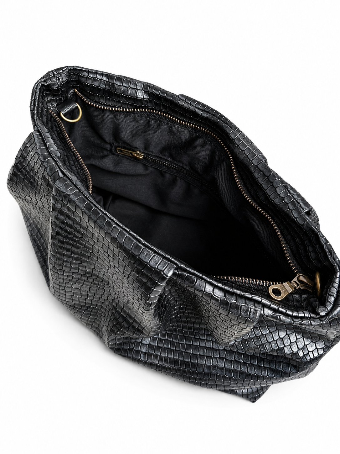 Black Scales Gathered Leather Clutch