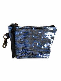 Mini Blue and White Lizard Print Leather Pouch
