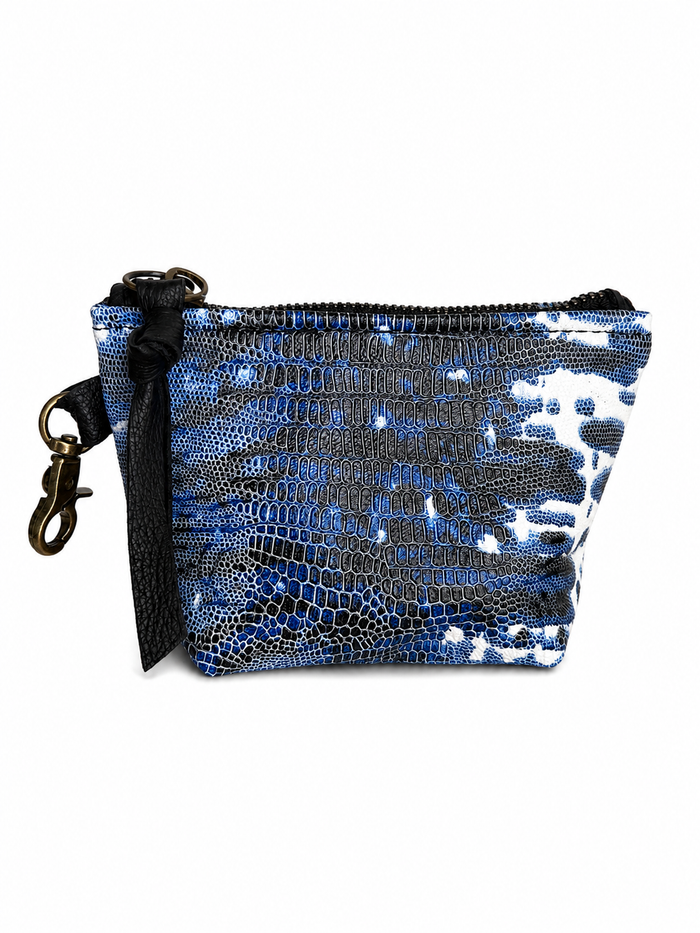 Mini Blue and White Lizard Print Leather Pouch