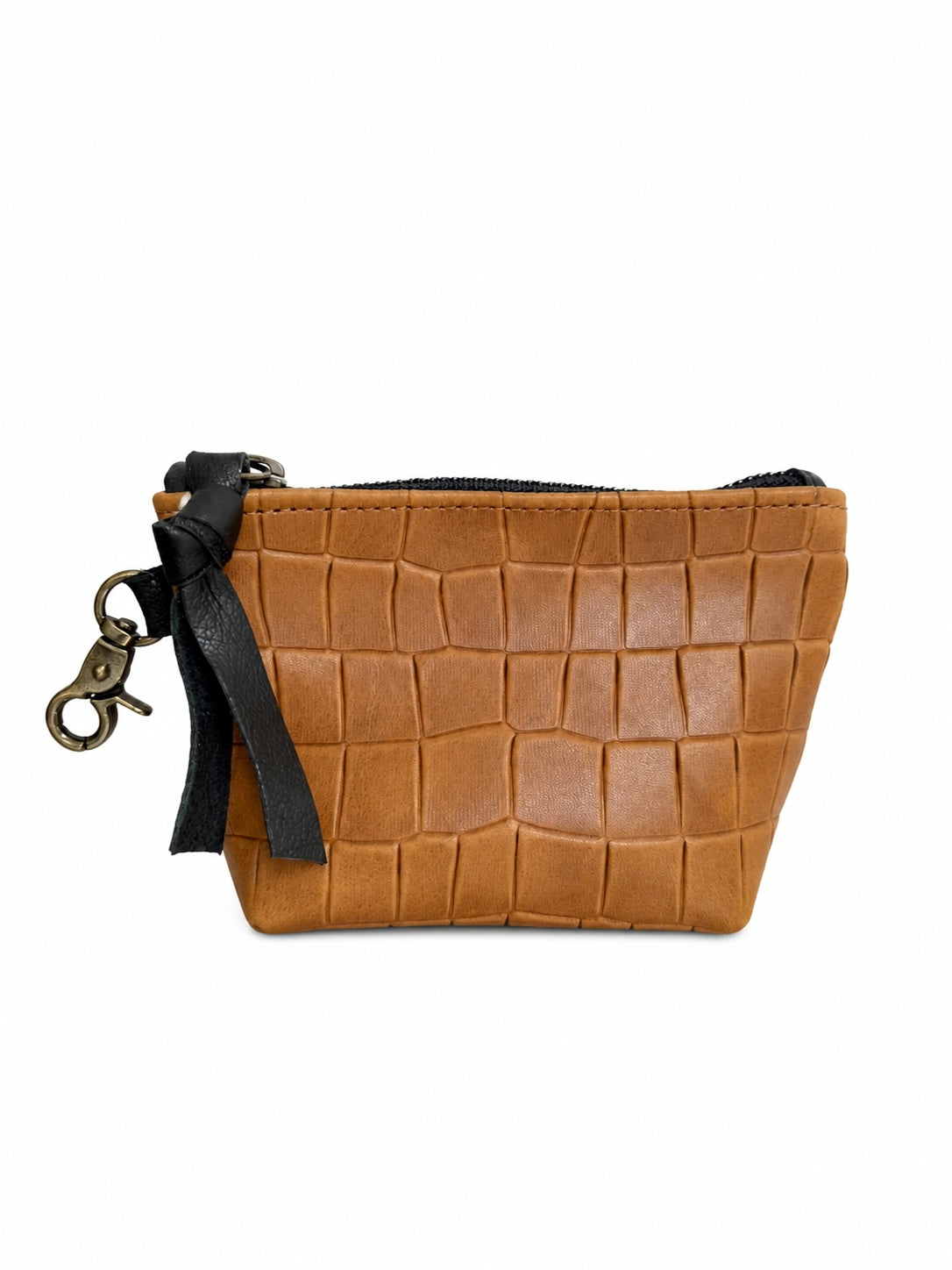 Mini Caramel Croc Leather Pouch