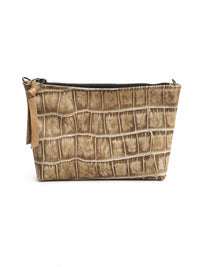Medium Distressed Tan Croc Leather Pouch