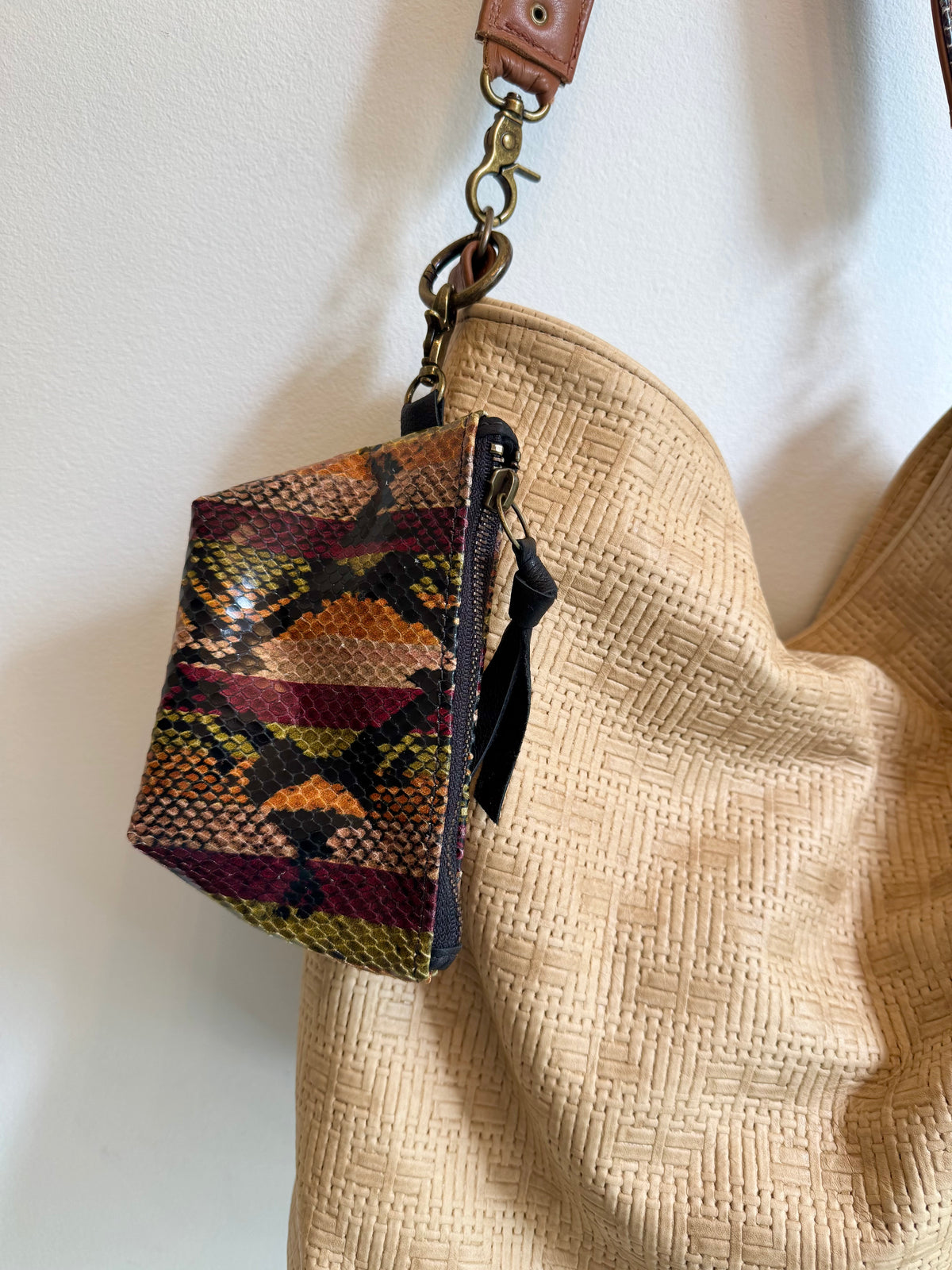 Leather Striped Snake Skin Mini Pouch