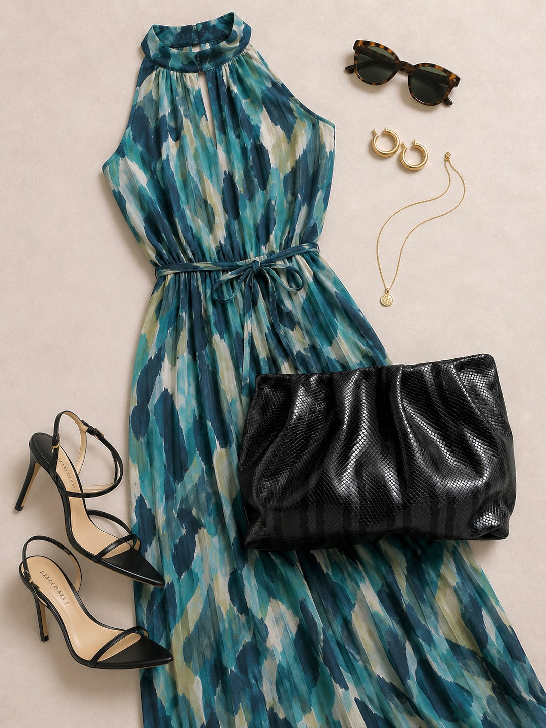 Black and Grey Stripes Snake Print Gathered Leather Clutch