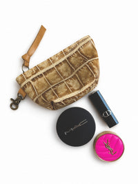 Mini Distressed Tan Croc Leather Pouch