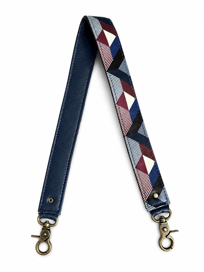 1.5" Blue, Red, and White Geometric Leather Shoulder Strap