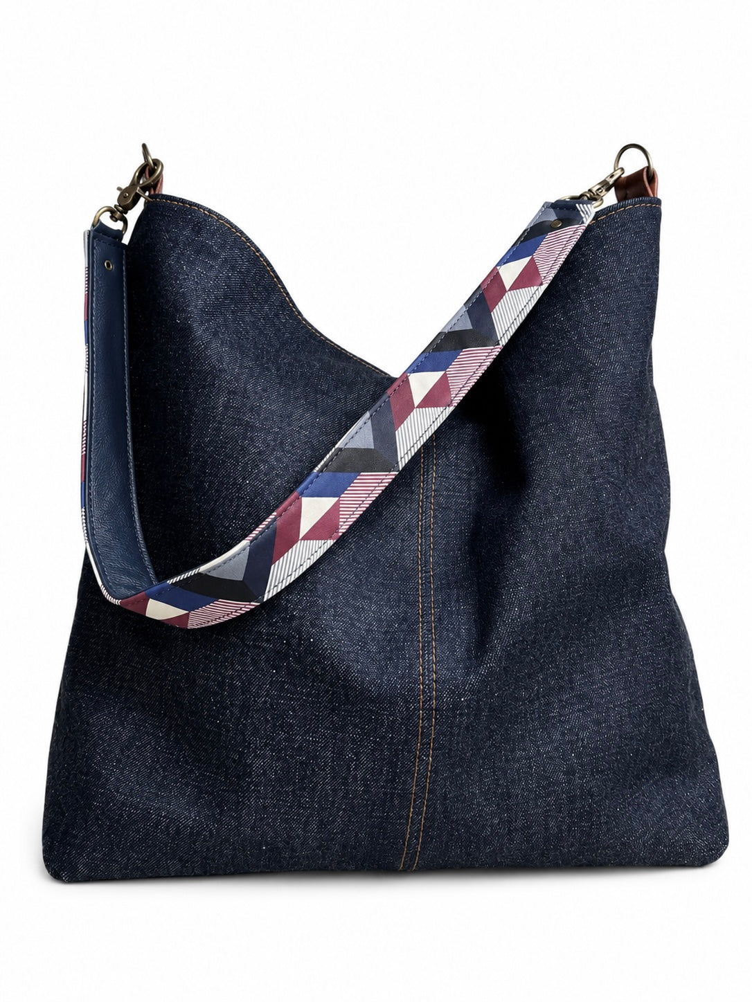 1.5" Blue, Red, and White Geometric Leather Shoulder Strap