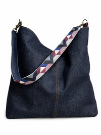 1.5" Blue, Red, and White Geometric Leather Shoulder Strap
