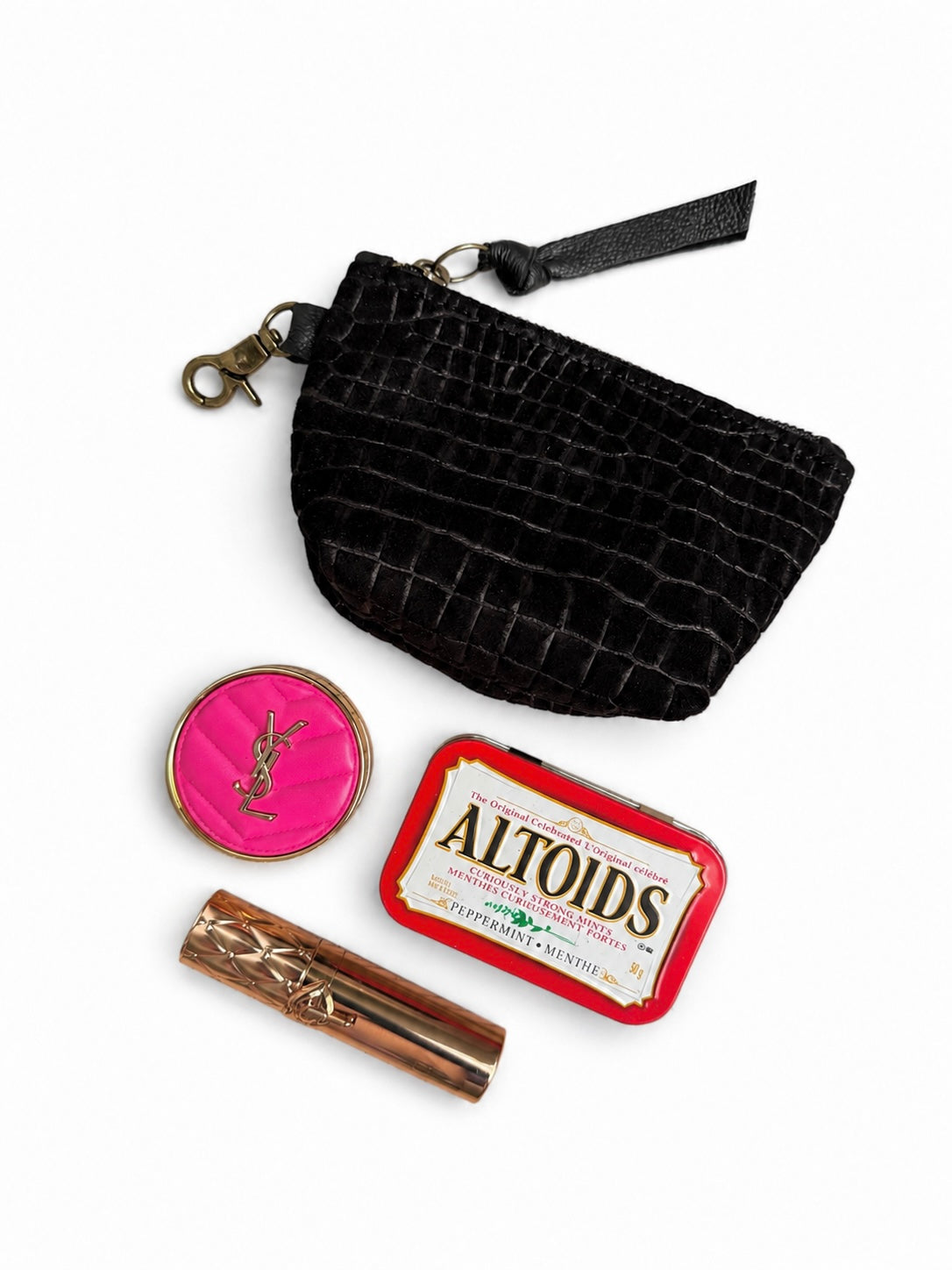 Mini Black Croc-Embossed Nubuck Leather Pouch