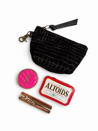 Mini Black Croc-Embossed Nubuck Leather Pouch