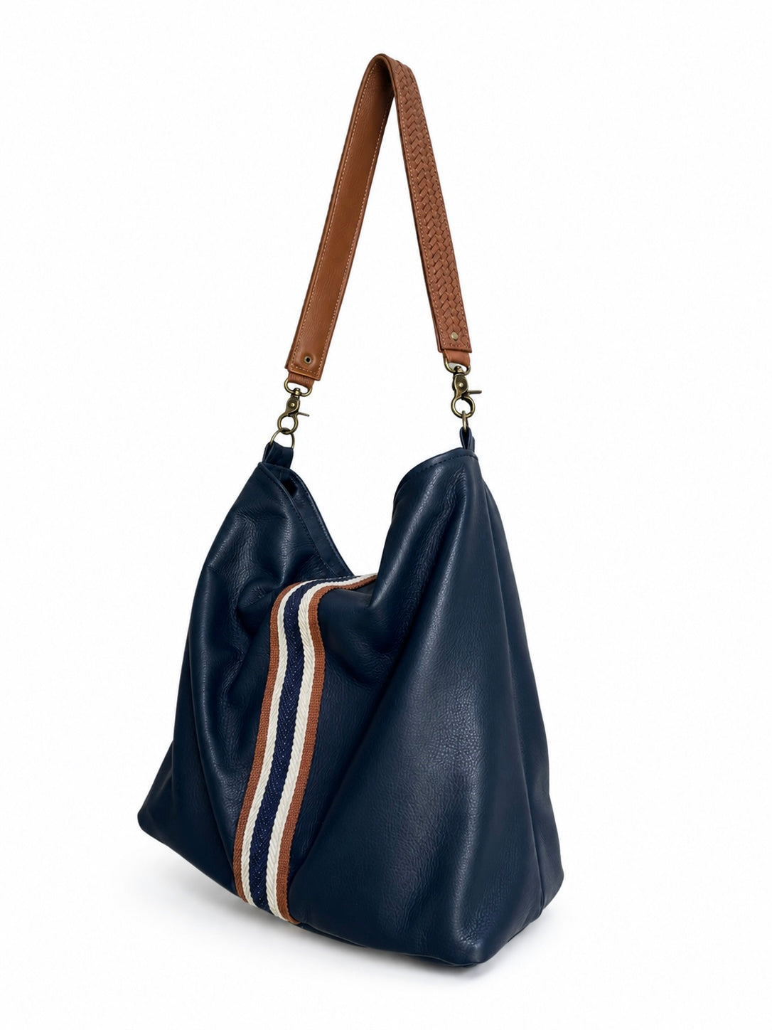 The Rebecca - Catalina Blue Leather with Blue and White Stripes