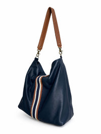 The Rebecca - Catalina Blue Leather with Blue and White Stripes