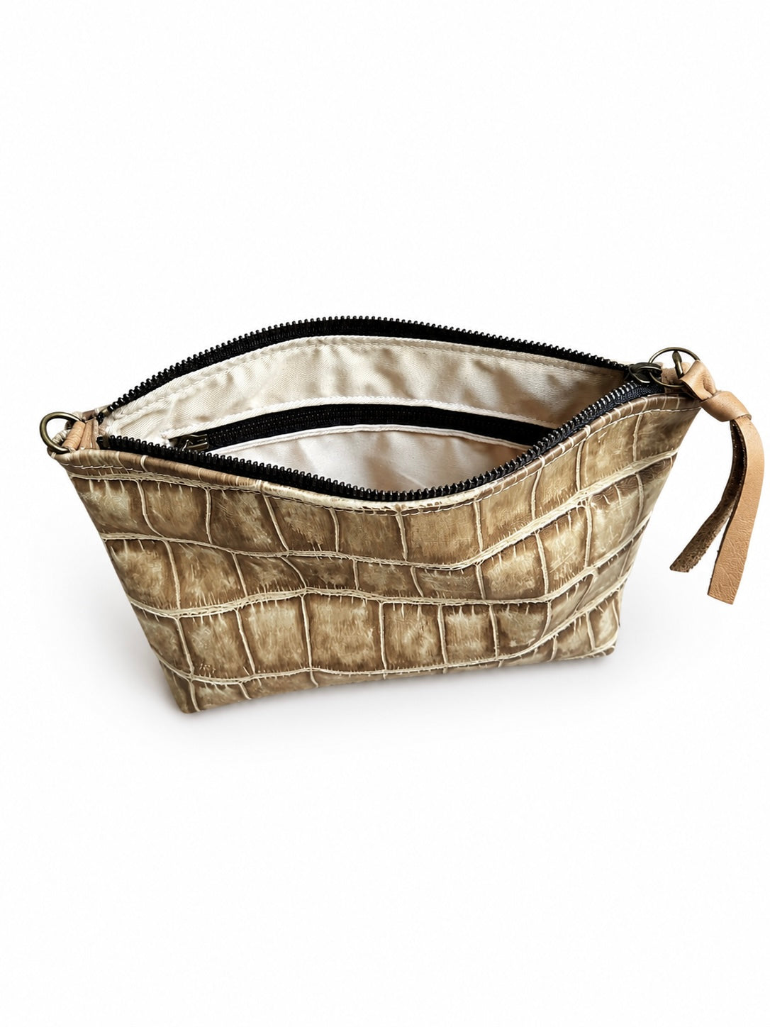 Medium Distressed Tan Croc Leather Pouch