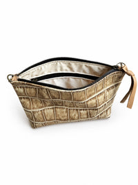 Medium Distressed Tan Croc Leather Pouch