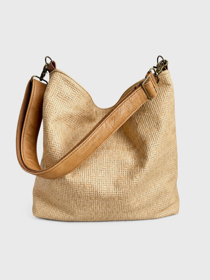 1.5" Almond Leather and Canvas Crossbody Strap